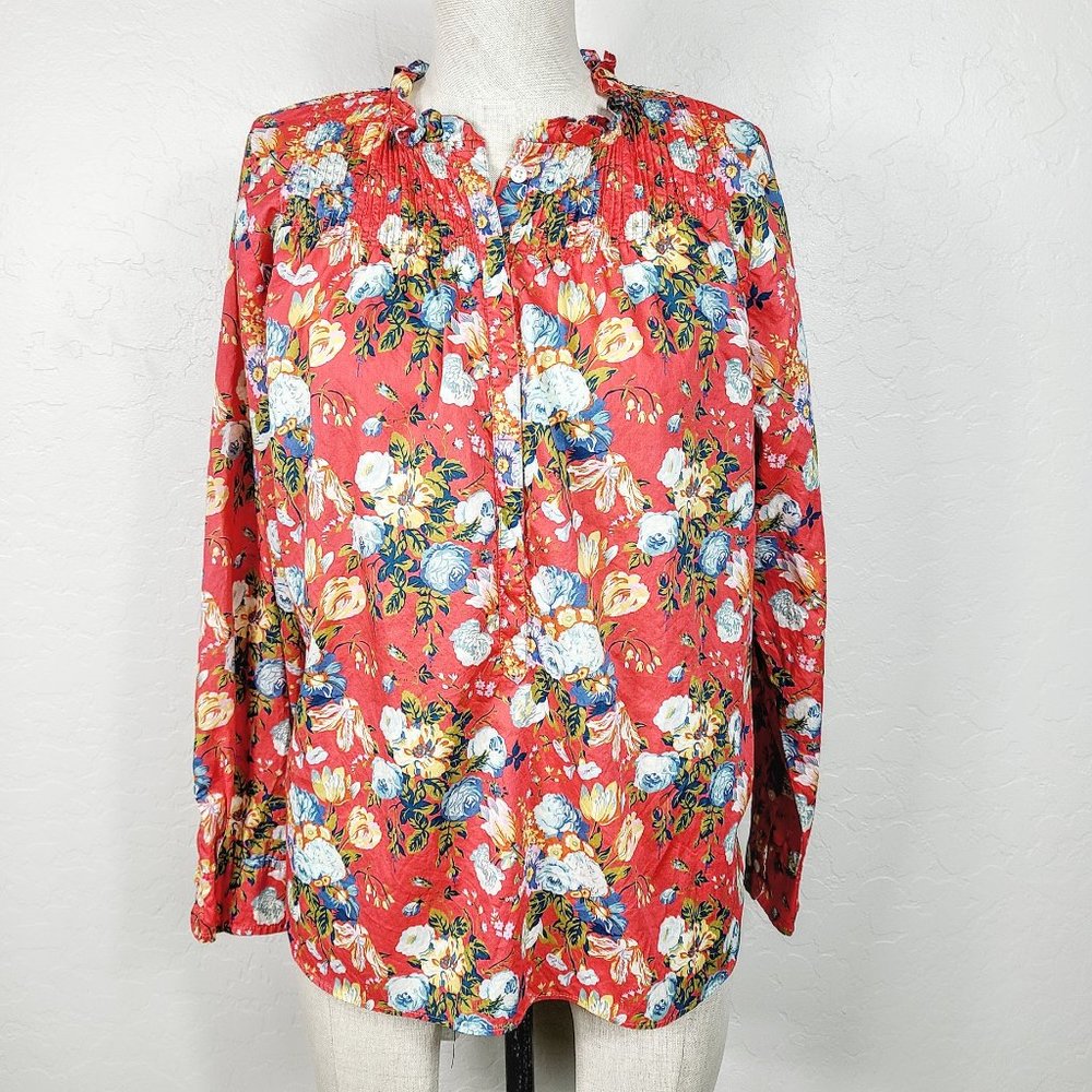 J. Crew Floral Liberty Fabric Popover Blouse - Picture 1 of 6